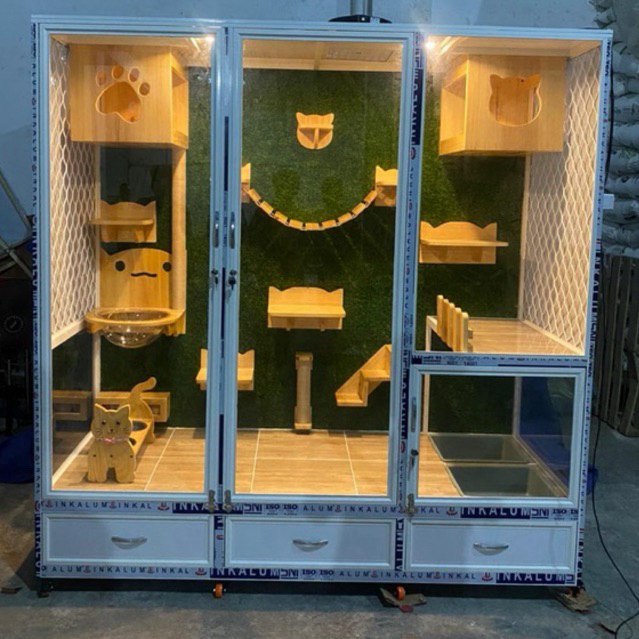 Kandang kucing Premium/Cat room/cat Aquarium jumbo/kandang playground/kandang kaca/kandang kucing ju