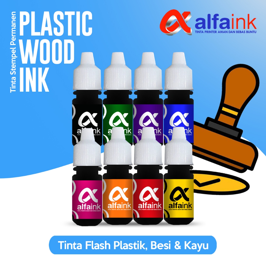 

TINTA PERMANENT UNTUK STEMPEL FLASH | MEDIA PLASTIK KAYU BESI | ORIGINAL 100% | ALFAINK support TRODAT