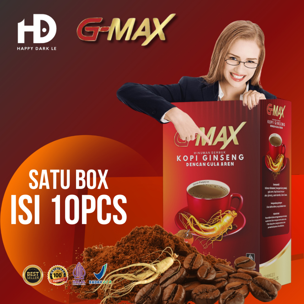 

G-MAX Minumuan KOPI GINGSENG penambah stamina 1 Box Isi 10 sachet Original