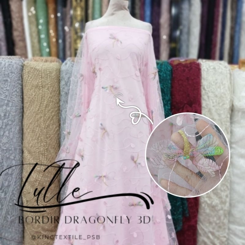 Tulle dragonfly 3D | Tulle bordir dragonfly 3D -kingtextile
