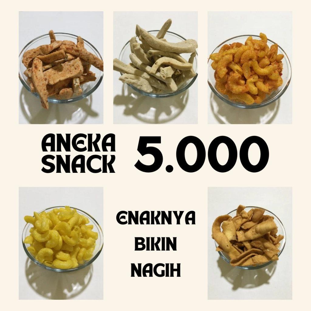 

ANEKA SNACK 5.000 ( LEGENDA RASA ) Enak Lezat Renyah Krispy Ekonomis Murah Cemilan Jajanan Jajan Basreng Makaroni Kue Ladrang Manis Pedas Original Ori 5 Ribu Lima