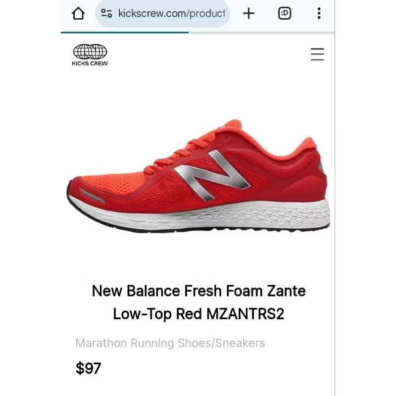 Sepatu New Balance running Fresh Foam Zante Low-Top Red MZANTRS2 sepatu lari original second prelove