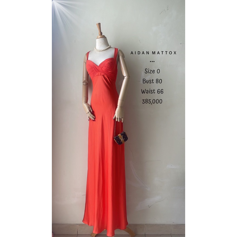 Gown gaun panjang maxi dress orange oren polos seksi sexy bustier cross back silang premium anggun p