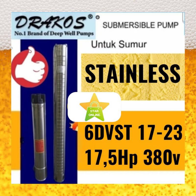 Pompa satelit Stainless DRAKOS 17,5Hp 6DVST17/23 13Kw 380v submersible Deep well pump sibel rendam c