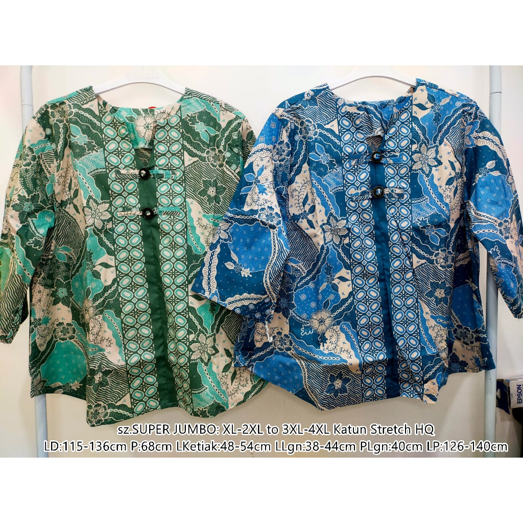 Atasan Batik Blus Wanita Pakaian Formal Katun Strech Merah Lengan 7/8