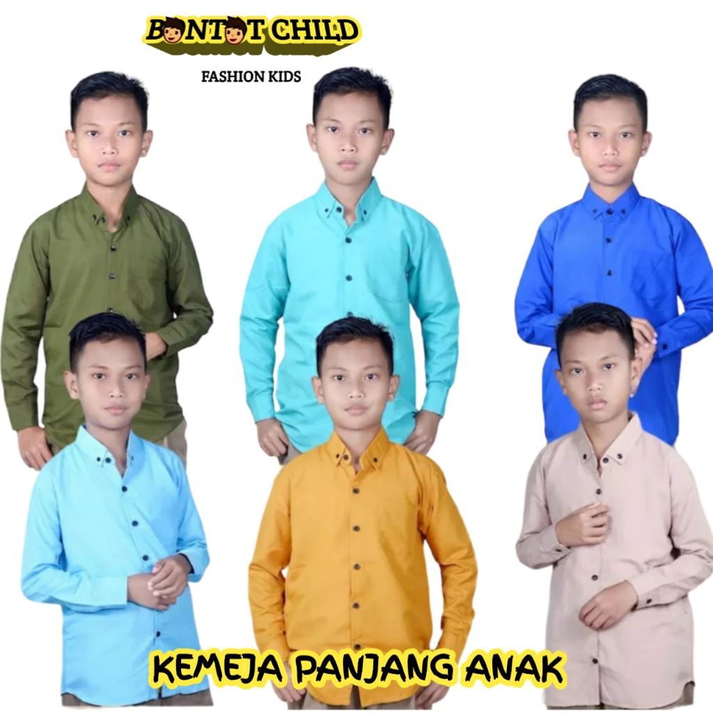 KEMEJA ANAK LENGAN PANJANG COWOK BAHAN KATUN POLOS
