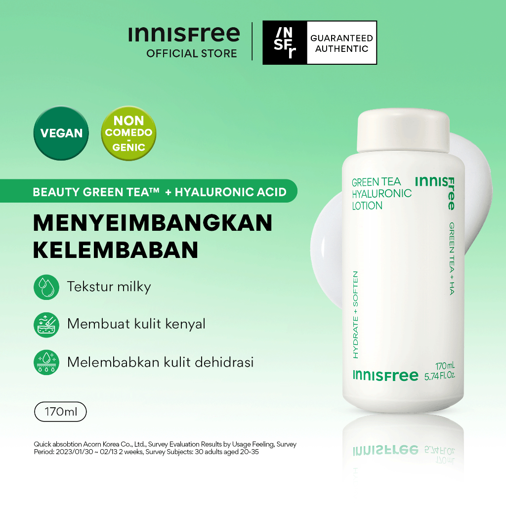 Innisfree Green Tea Hyaluronic Lotion 170ml / Lotion untuk Kulit Kering