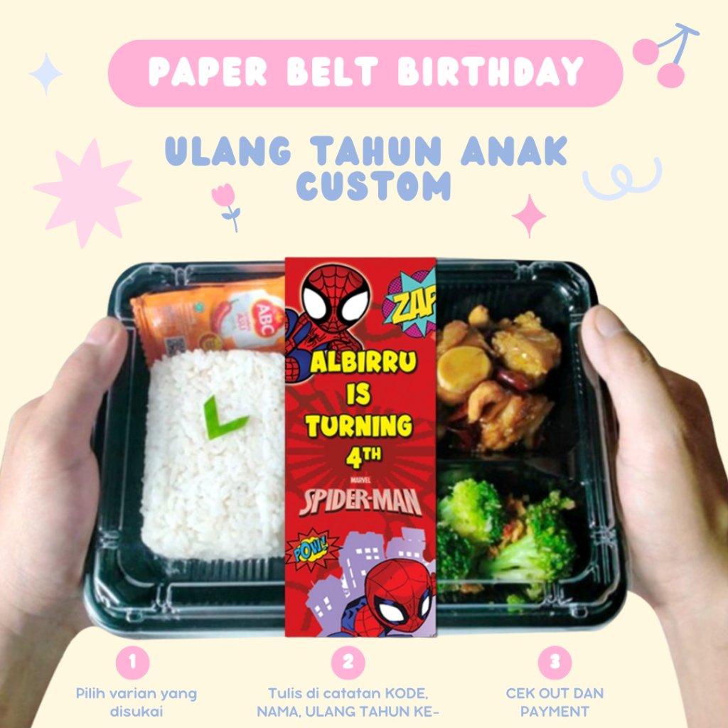 

Paper Belt Ulang Tahun Anak / Label Bento Ultah Custom Birthday Nasi Kotak Aqiqah Khitanan paperbelt