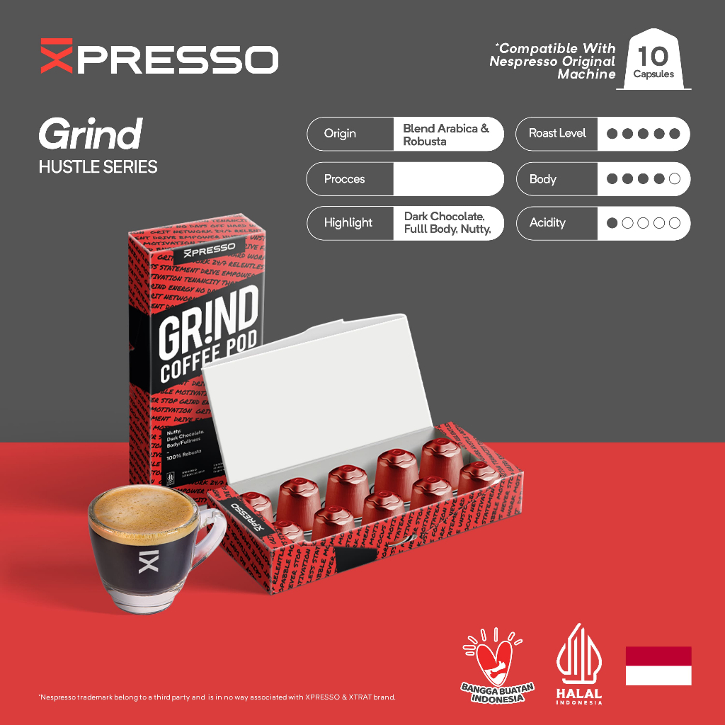 

Nespresso Capsule Compatible Kopi Kapsul Grind - Xpresso Coffee Capsule