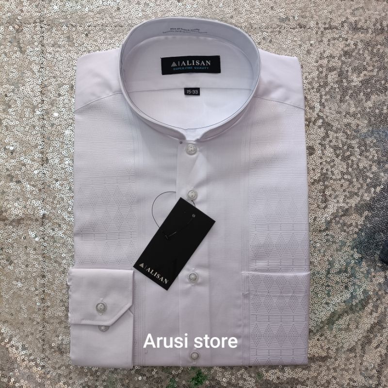 kemeja KOKO BORDIR PUTIH & Hijau  Sage PANJANG ALISAN  S - 4XL JUMBO ( 100% ORIGINAL )