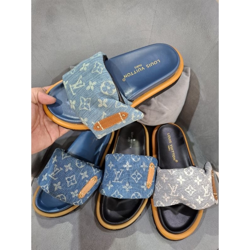 SANDAL WANITA POOL PILLOW FLAT DENIM YR 12398 / 0758