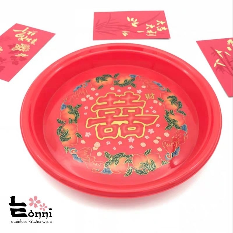 EONNI - Nampan sanghi sunghi shuangxi suangsi sanjit tunangan adat tionghua piring bulat merah acara