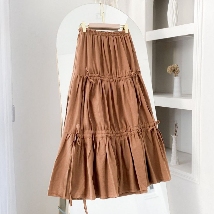 Loli Skirt Tali Serut Pita | Rok Panjang Wanita Korea | Rok Linen Wanita OOTD Hijab | Bawahan Wanita
