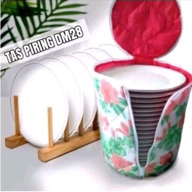 Tas Piring Jumbo [28 CM] Anti Debu 2 Lapis/ Tas Piring Rotan dan Keramik Prasmanan