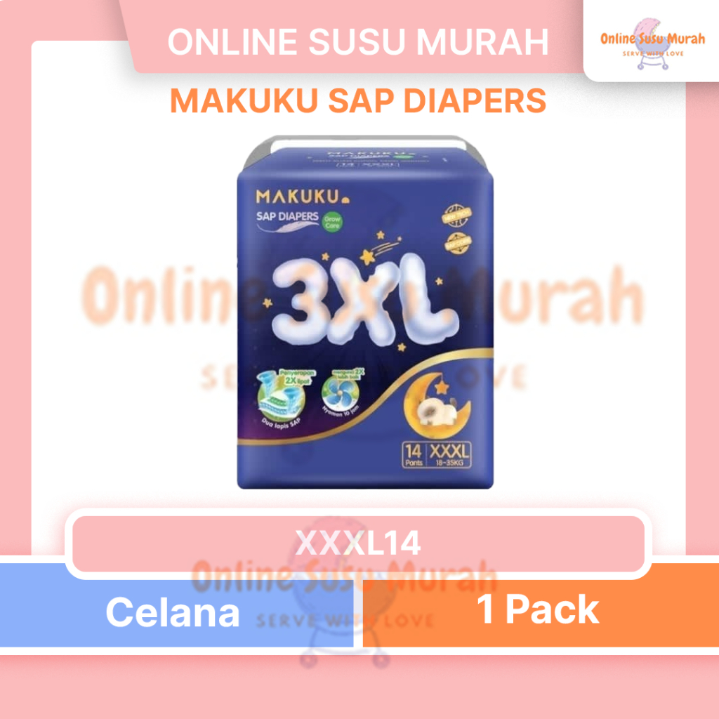MAKUKU SAP DIAPERS GROW CARE PANTS 3XL POPOK CELANA XXXL14 XXXL 14 PPKS
