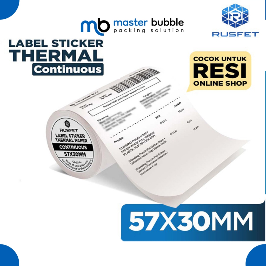 

Kertas Termal Label RUSFET Continous Sticker Paper Thermal Printer Resi 5,7cm x 3cm - 6,6 m Per Roll