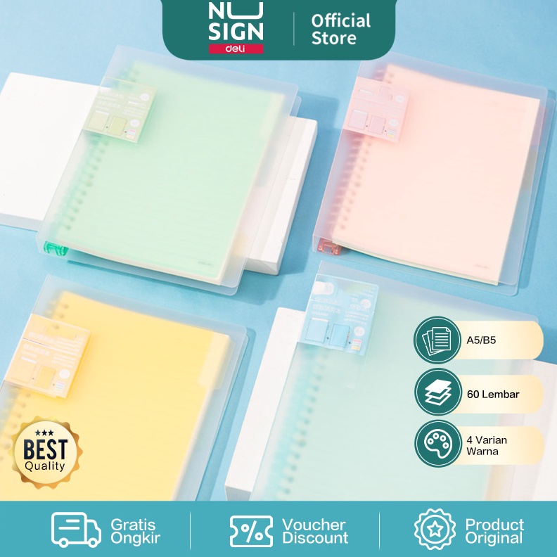 

KODE E2B6 Deli Loose Leaf Book Binder A5B5 Isi 6 Halaman Cover Transparan Warna Pastel QHA56 QHB56