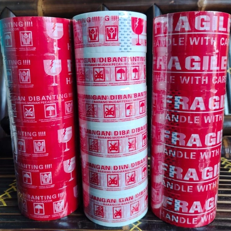 

KODE O9I LAKBAN FRAGILE 6PCS 48MM X 1YARD LAKBAN JANGAN DIBANTING MERAH PUTIH