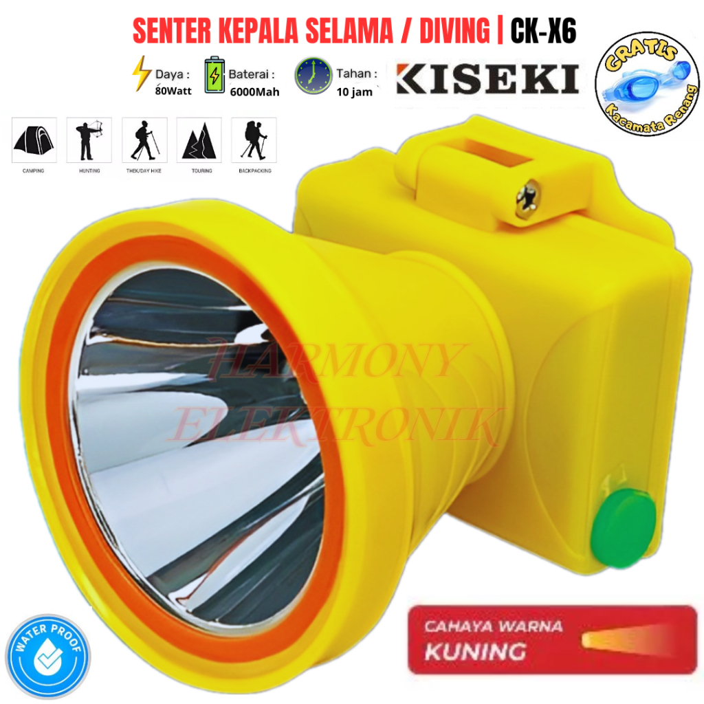 Kiseki Senter Kepala Ck-X6 80w Senter Selam Headlamp Super Bright Tahan Hingga 8-10 Jam Kedalaman 10