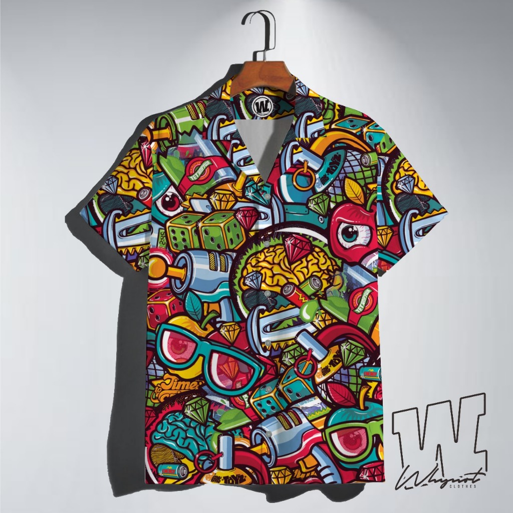 WHYNOT - Kemeja FullPrint Motif Abstrak Doodle Art Full Color - KEMEJA PRIA DAN WANITA