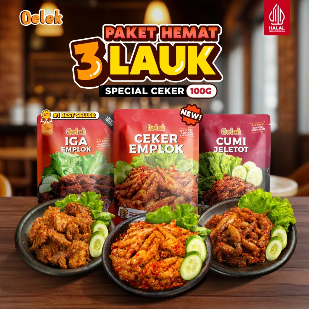 

Oelek Paket Hemat 3 Pcs Lauk - Iga Emplok / Ceker Emplok / Cumi Jeletot 100gr