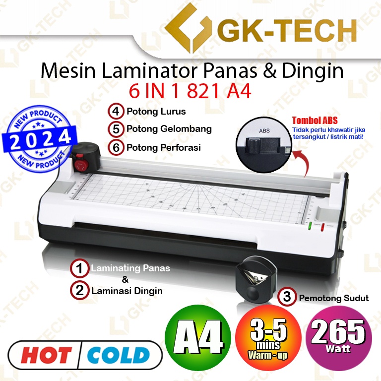 

KODE I4K2 Mesin Laminating A4 F4 6 IN 1 23 mm 821 822 823 Fitur Combo Laminating Paper Trimmer Emergency Button
