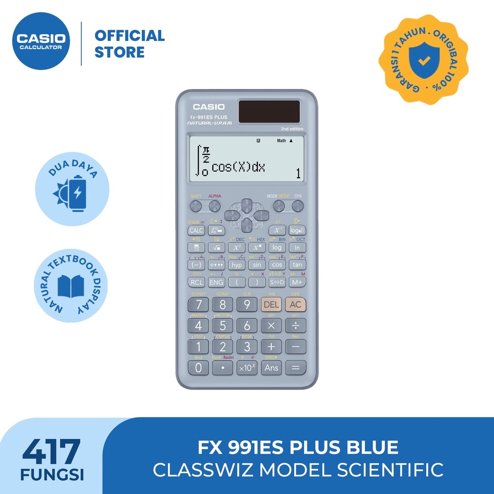 

KODE B2P6 CASIO FX991ES Plus2 BLUE Kalkulator SekolahKuliah ScientificSaintifik 417 fungsi