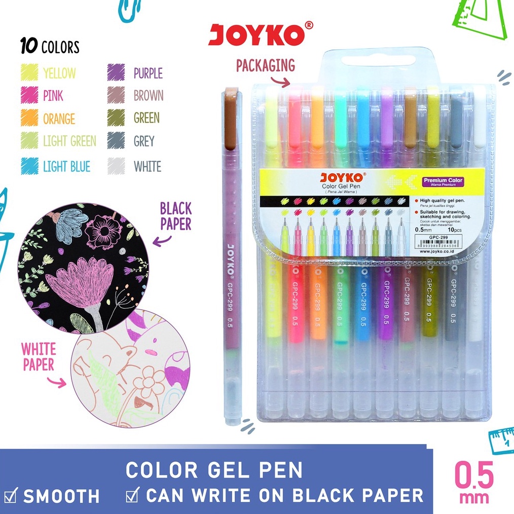 

KODE T1E2 Color Gel Pen Pena Jel Warna Joyko GPC299 Premium Color 1Warna 5mm