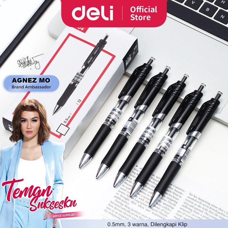

KODE H3U5 Deli Gel Pen Pulpen Gel Retractable Warna Hitam 5 mm Desain Klasik dan Ergonomis S1 12 PCS1 BOX
