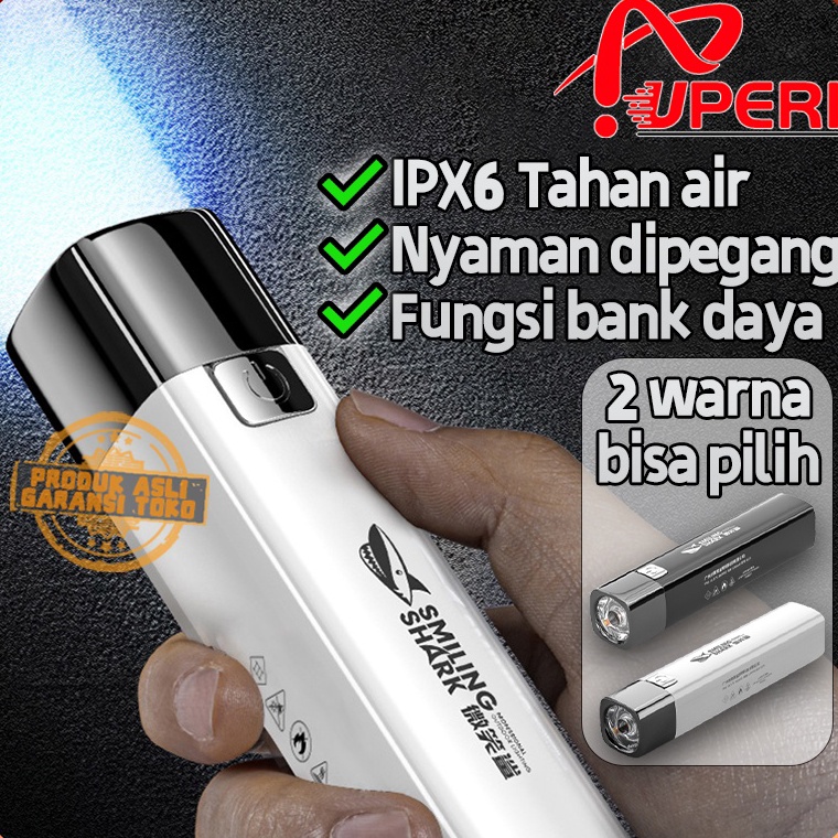 Kejar Obral SMILING SHARK Senter 8 LED Super Terang ORIGINAL Jarak jauh Senter Police Lampu senter s