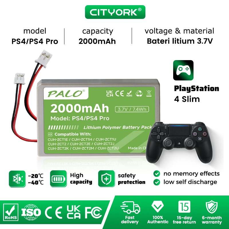Cityork Baterai Batre Stik PS4 Ds4 PS4 Pro PlayStation 4 Slim Wireless Controller 3.7V 2000mAh 7.4Wh