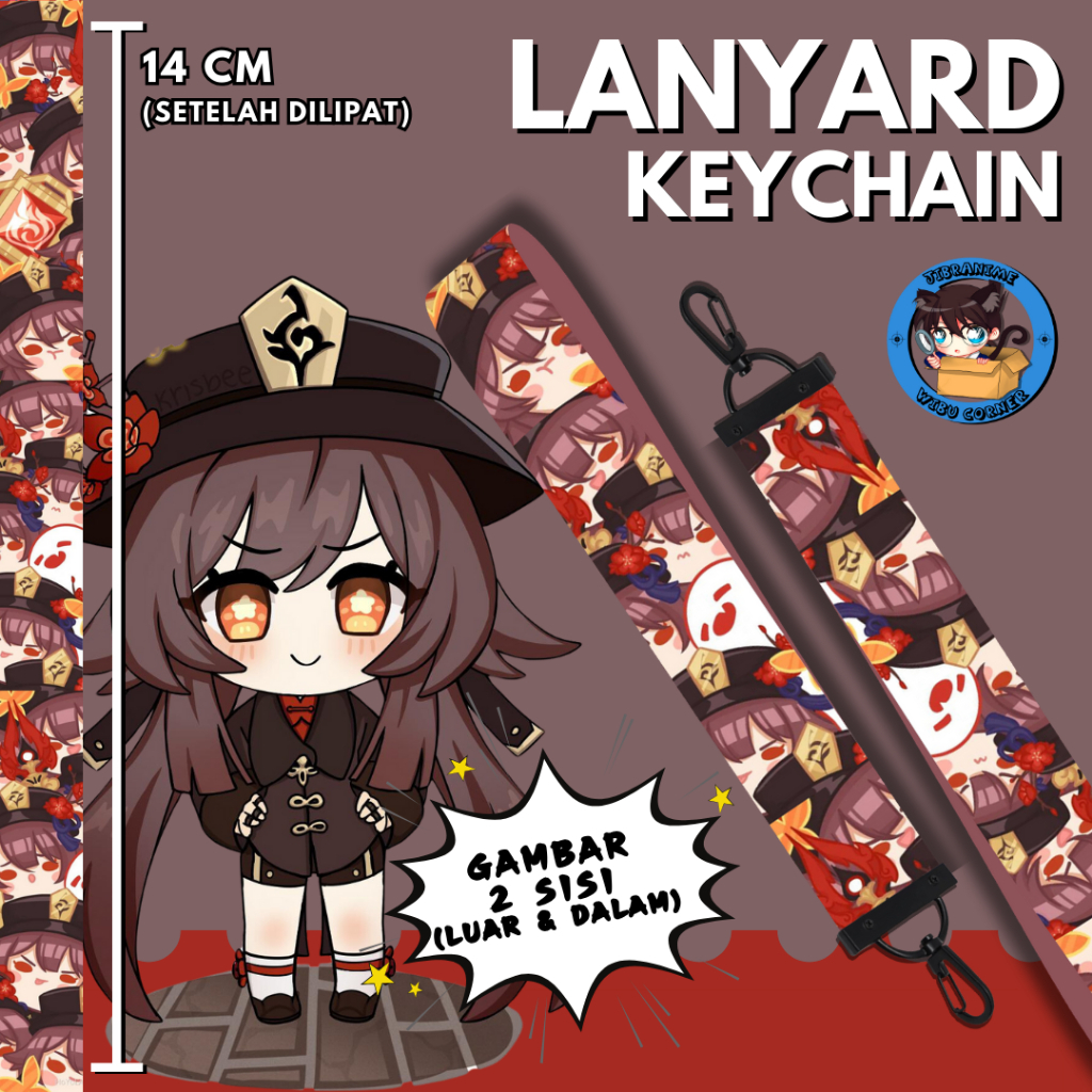 

Lanyard Strap Anime 2 Sisi / Hutao Genshin Impact Chibi / Lanyard Custom Suka Suka / Gantungan kunci layard keychain