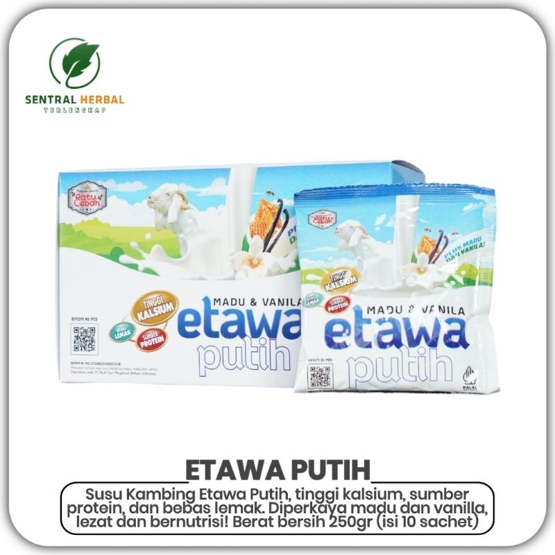 

Susu Kambing Etawa Putih Plus Madu Dan Vanilla Tinggi Kalsium Bebas Lemak 10 Sachet BPOM