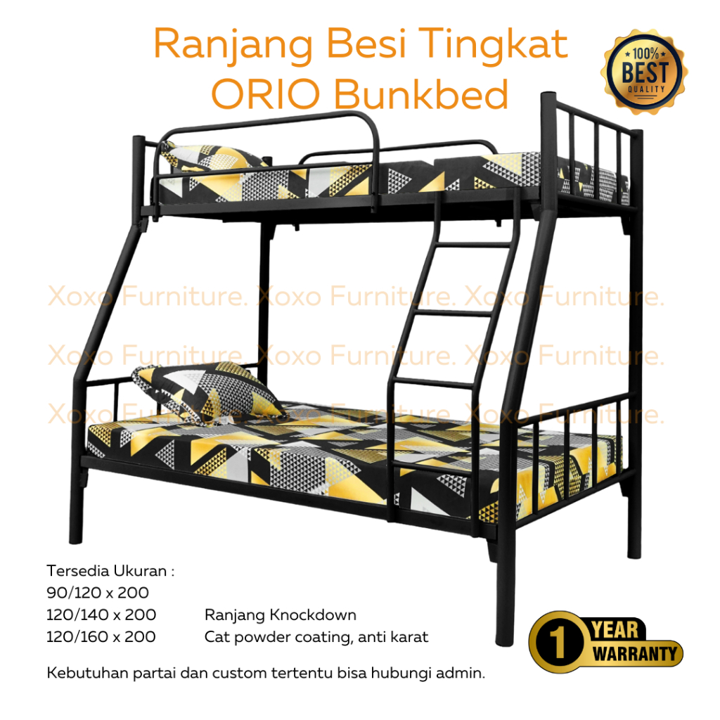 Ranjang Susun 2 Orio Besi Minimalis Bunked Bed 90/120 x 200