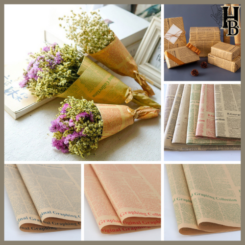 

Flower Wrapping Paper Kertas Buket Bunga Motif Koran Vintage Kraft English Newspaper Classic KB29