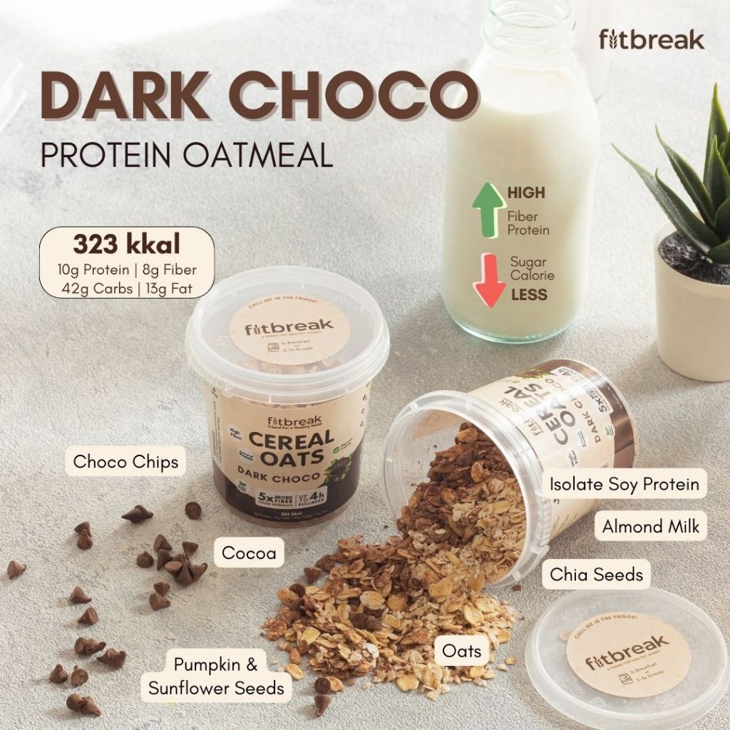 

Dark Choco Protein Oatmeal Fitbreak / Healthy Snack / Instant Oats / Overnight Oats / Diet Friendly / Sarapan / Oatmeal