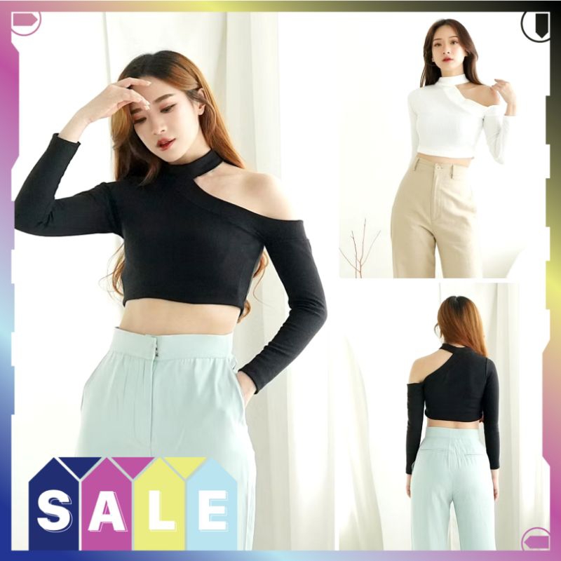 B003 KOREAN ONE SHOULDER LONGSLEEVE CROPTOP / CROP TOP ONE SHOULDER