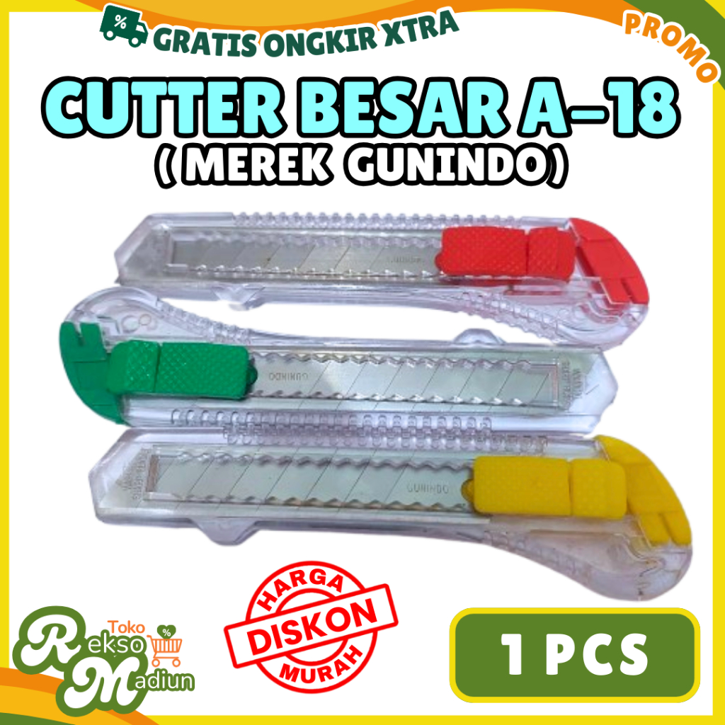 

CUTTER GUNINDO A-18 Besar Transparan Bening - 1 Pcs Kater Warna Random