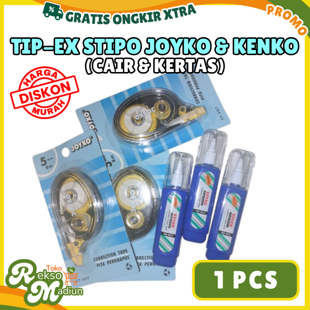 

TIP-EX / TIPE X / TIPEX / STIPO JOYKO Kertas Roll - KENKO Cair Ujung Besi Correction Tape 1 PCS