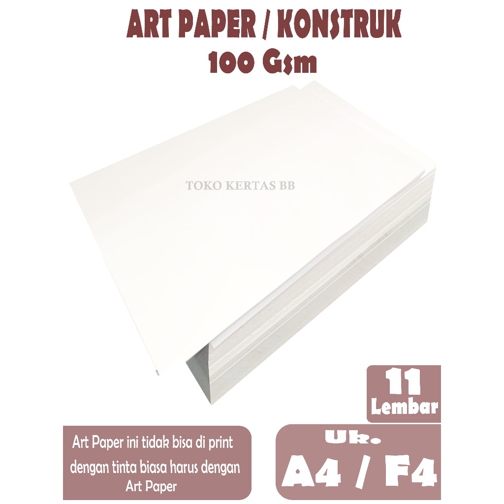 

ART PAPER / KONSTRUK 100 GSM UKURAN A4 ( 21 X 29,7 CM ) . F4 ( 21,5 X 33 CM ) , 11 Lembar