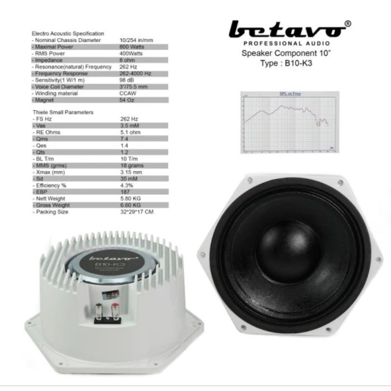 Speaker Component BETAVO 10INCH B10-K3 ORIGINAL 800WATT speaker komponent 10inch betavo b10 k3