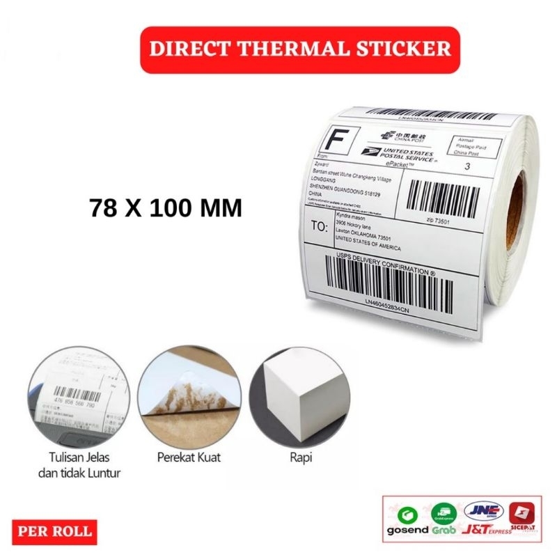 

Thermal Label 78x100 mm 300pcs Stiker Label Resi Alas Kertas Tipis bukan alas plastik