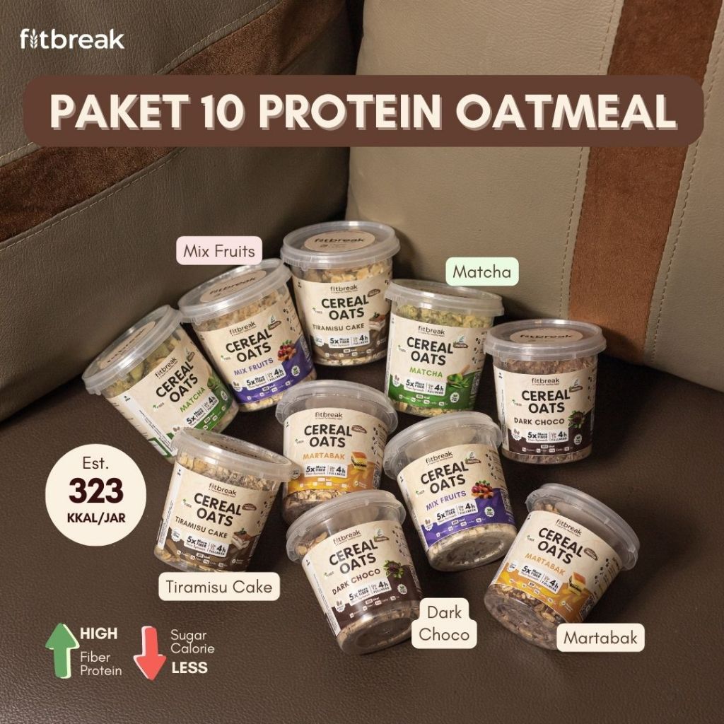 

Paket 10 Protein Oatmeal Fitbreak / Healthy Snack / Instant Oats / Overnight Oats / Diet Friendly / Sarapan / Oatmeal