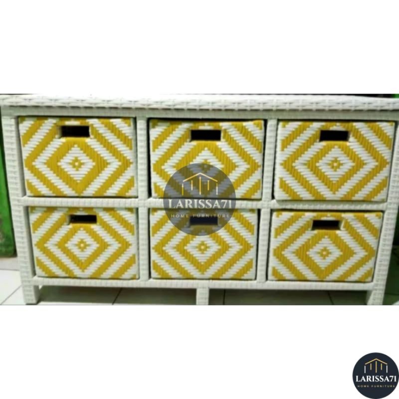 Lemari Plastik Rak Tv Laci 6 Minimalis Rotan Sintetis Motif Liris