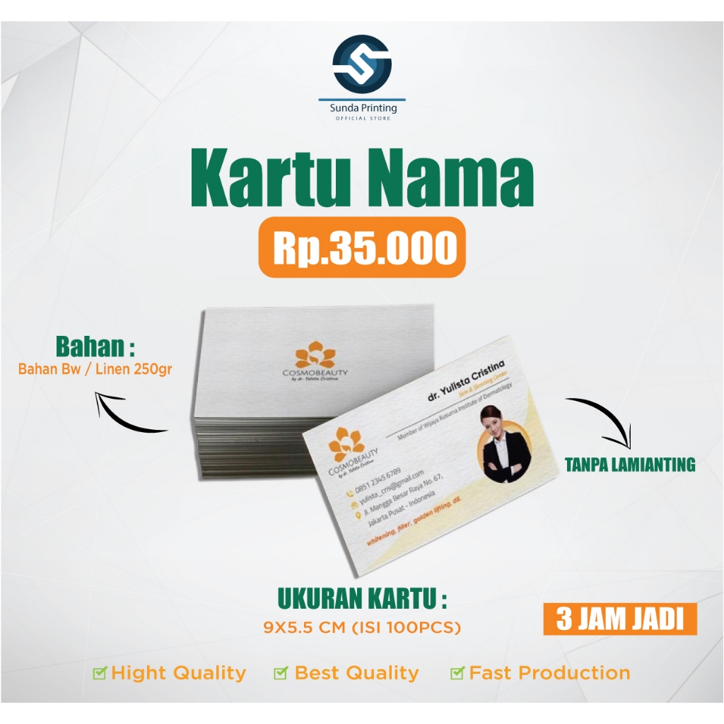 

KARTU NAMA LINEN 250gr / BW 250 gr 1MUKA / 2MUKA 100PCS