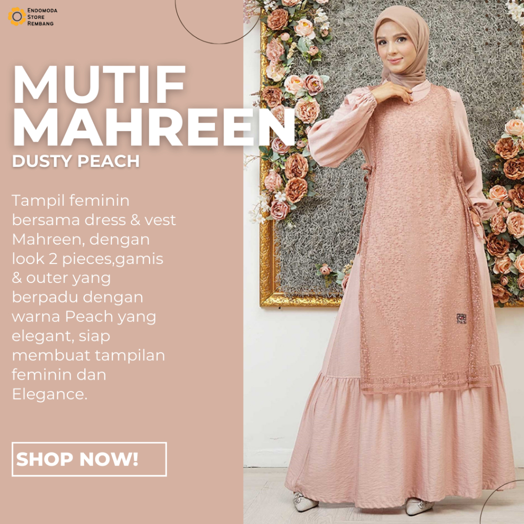 MUTIF MAHREEN DUSTY PEACH - JUAL BAJU GAMIS RESEPSI MODEL KEKINIAN KOMBINASI BROKAT PREMIUM BY MUTIF