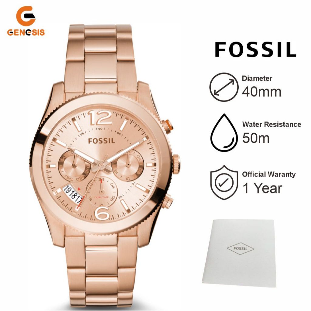 Jam Tangan Wanita Fossil ES3885 Ladies Perfect Boyfriend Multfunction Rose Gold Stainless Steel Stra