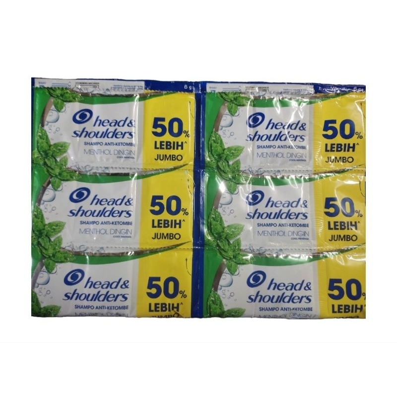 Shampoo Head And Shoulder Mentol Dingin, Sachet Jumbo 15g (3x5ml), 1 Renteng 12 Sachet