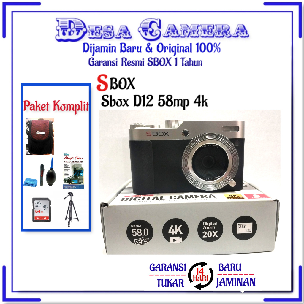 Kamera Digital Sbox D12  58mp 4K Video  20X ZOOM - Sbox D12 Kamera Classic