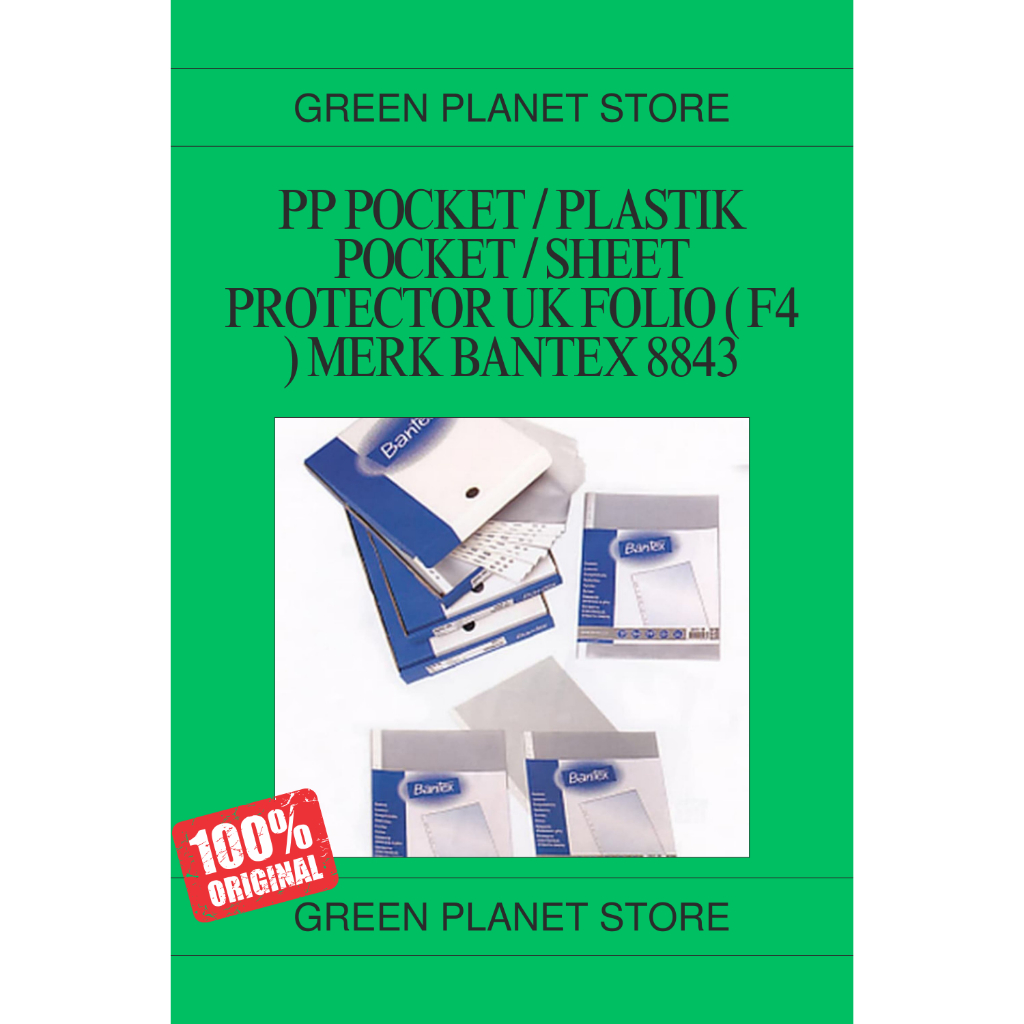 

PP Pocket / Plastik Pocket / Sheet Protector Uk Folio ( F4 ) Merk Bantex 8843 ( Isi 100 lembar )